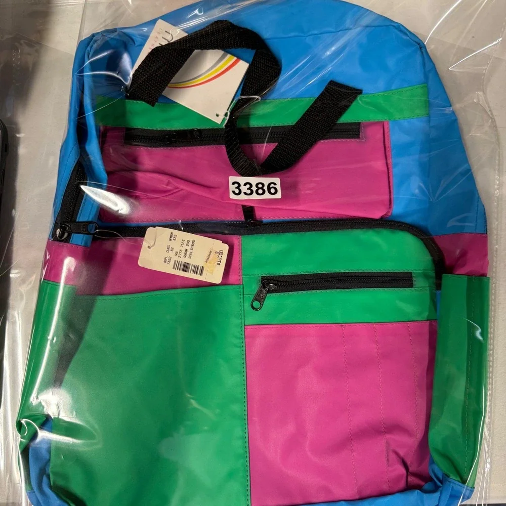 Vintage 80s 90s‎ Colorblock Nylon Backpack Neon Blue Pink Green NWT kidcore Y2K